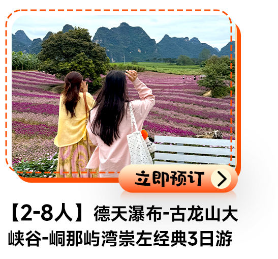 【2-8人】德天瀑布-古龙山大峡谷-峒那屿湾崇左经典3日游